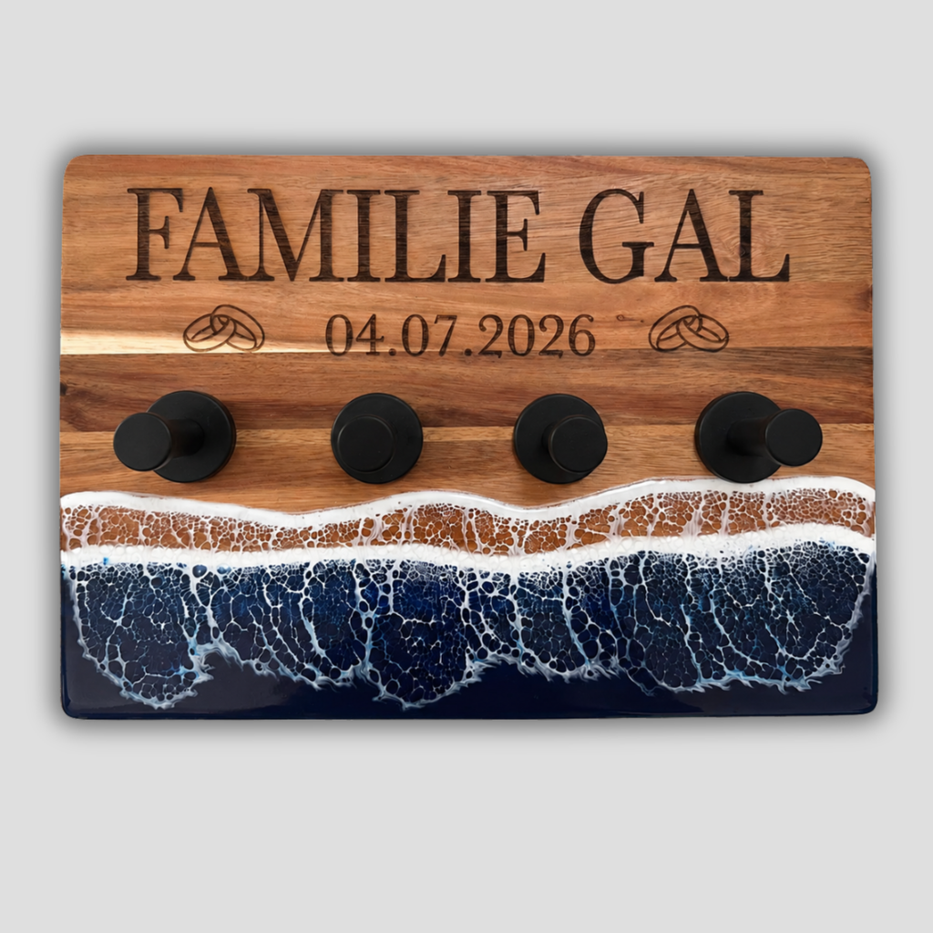 Personalisiertes Schlüsselbrett aus Holz mit Epoxidharz – OCEAN
