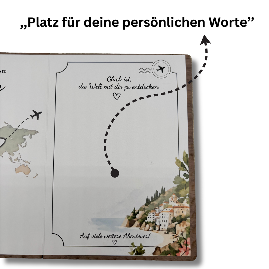 Grußkarte aus Walnussholz mit Flugzeug-Magnet – Reisegeschenk
