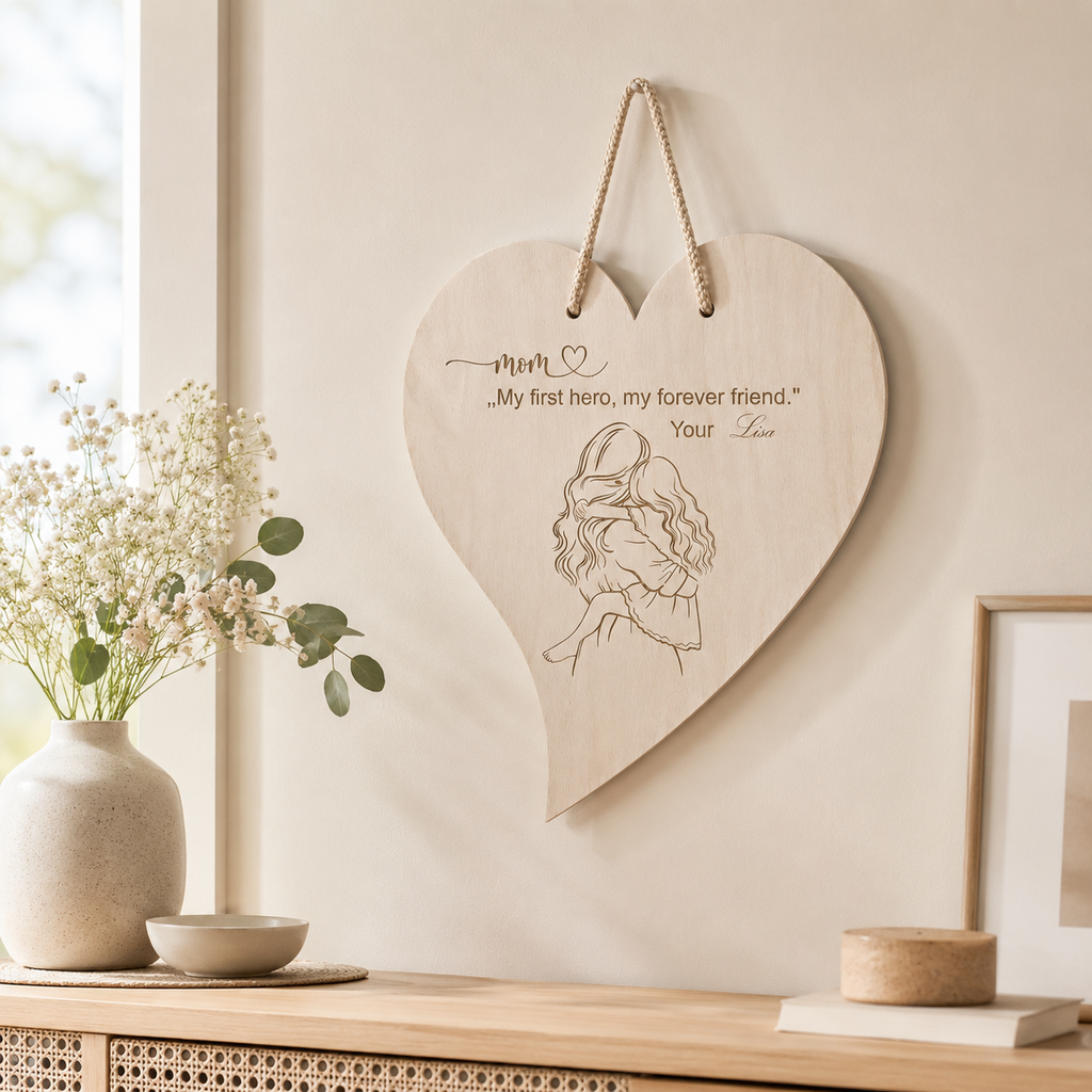 Personalisiertes Holzherz für Mama mit Gravur – MAMORA