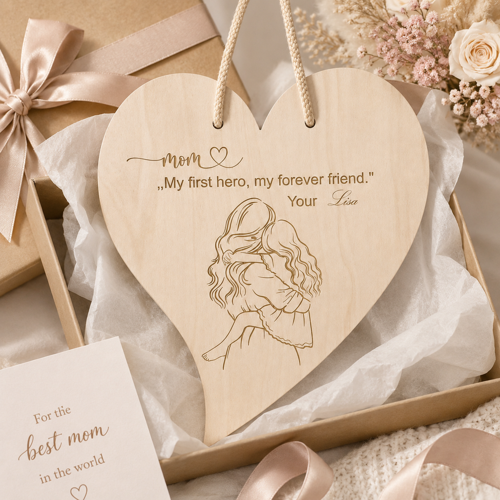 Personalisiertes Holzherz für Mama mit Gravur – MAMORA