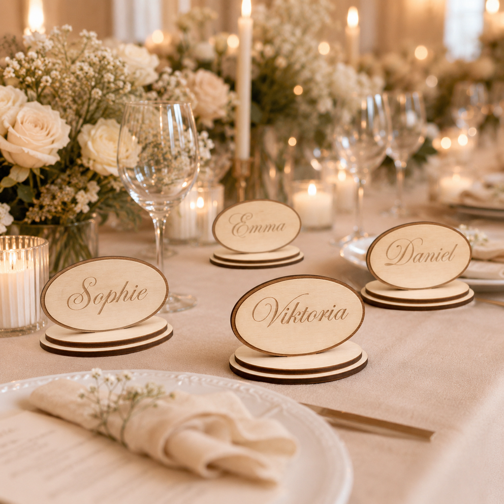 Personalisierte Namensständer aus Holz für Hochzeiten – VIVANEA
