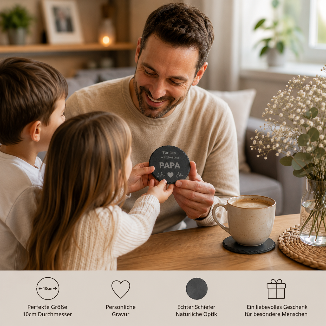 Personalisierter Schiefer Untersetzer mit Gravur | Geschenk für Mama, Papa, Oma & Opa - SLATIVO