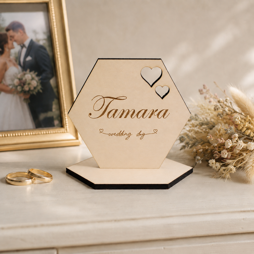 Personalisiertes Hochzeits-Namensschild aus Holz – „Wedding Day“ - WEDDORA