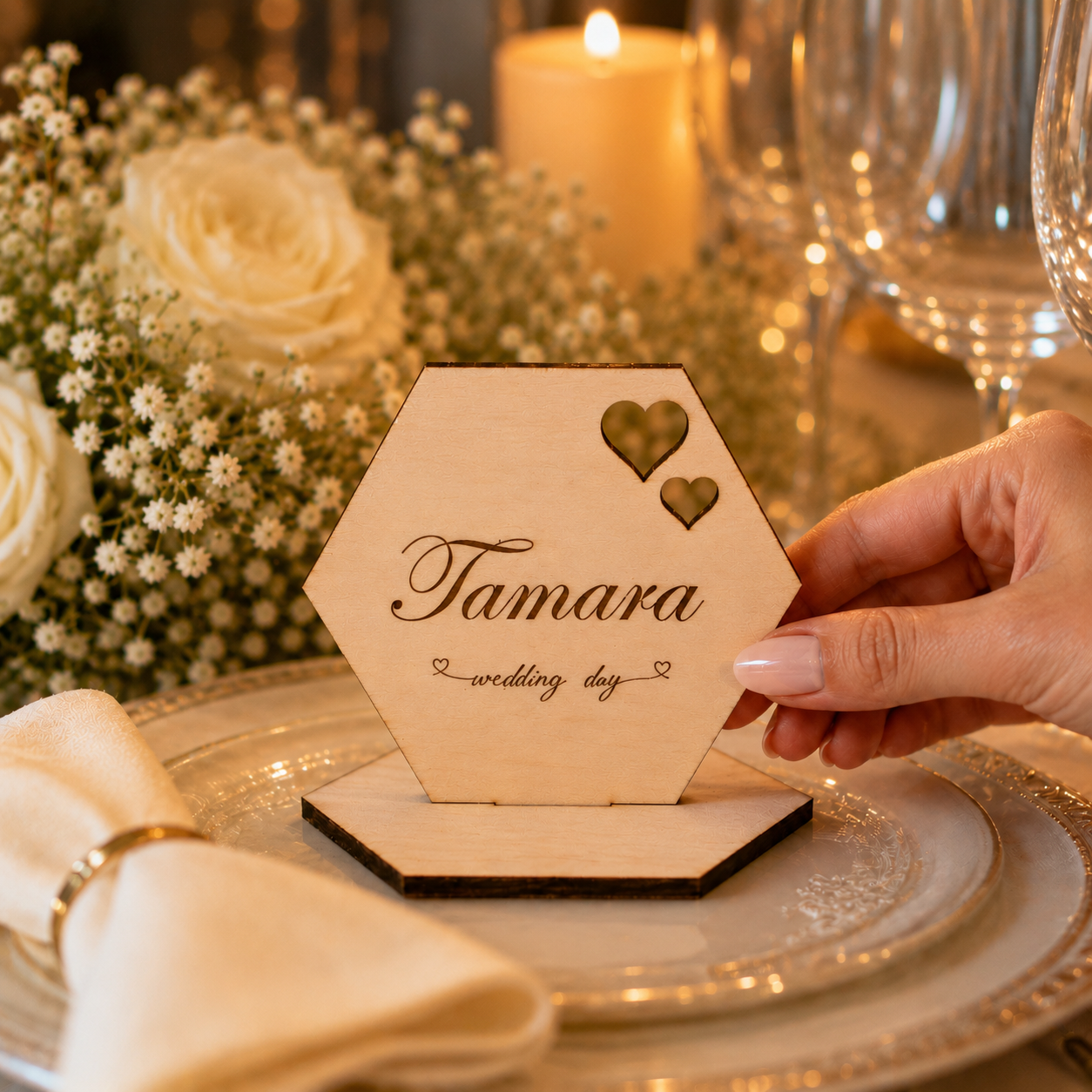 Personalisiertes Hochzeits-Namensschild aus Holz – „Wedding Day“ - WEDDORA