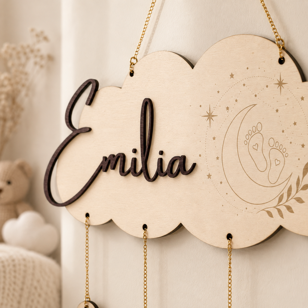 Personalisiertes Geburtsschild aus Holz – Baby Namensschild mit Geburtsdaten