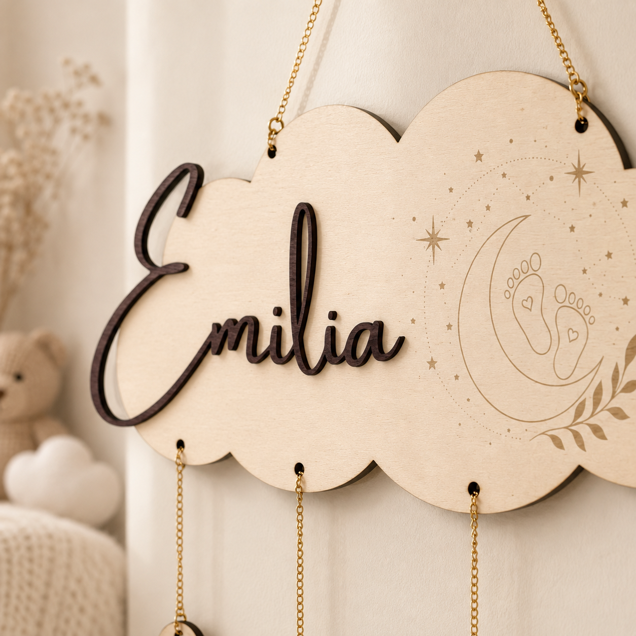 Personalisiertes Geburtsschild aus Holz – Baby Namensschild mit Geburtsdaten