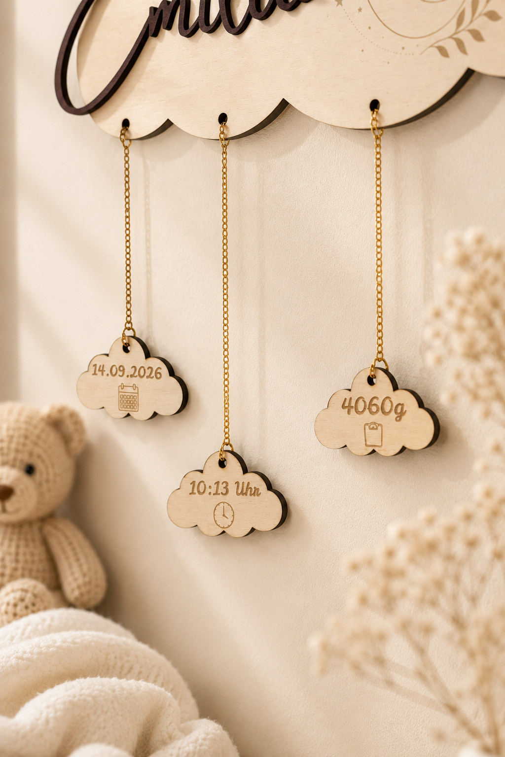 Personalisiertes Geburtsschild aus Holz – Baby Namensschild mit Geburtsdaten