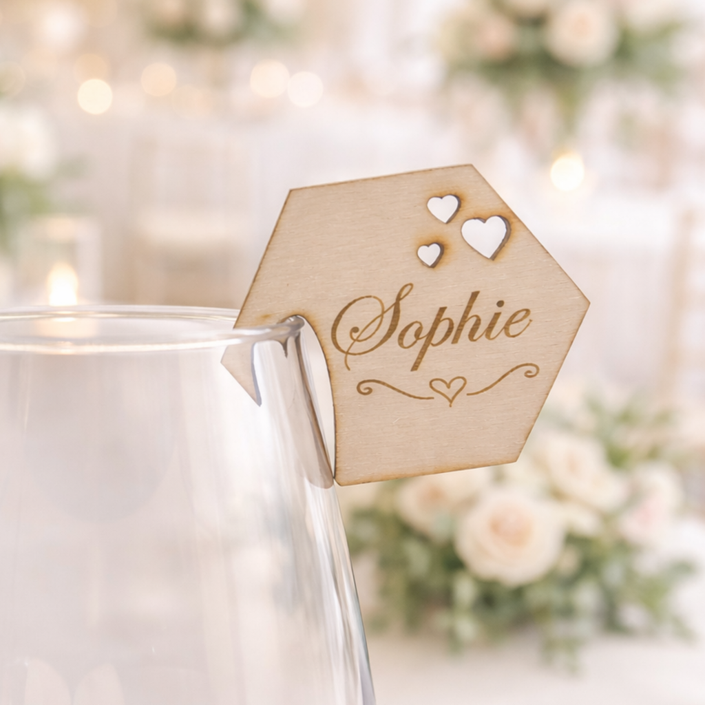 Personalisierte Tischkarten aus Holz für Hochzeit – NOMEA