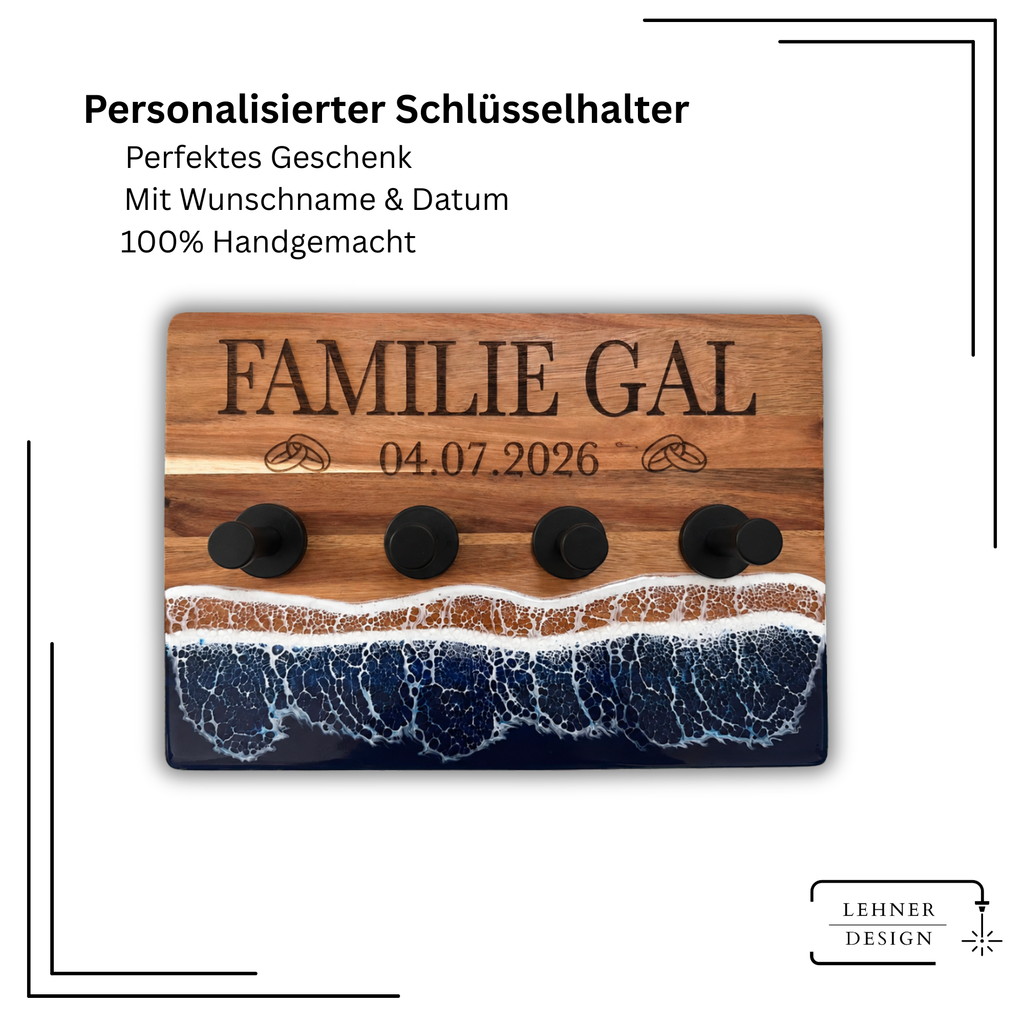Personalisiertes Schlüsselbrett aus Holz mit Epoxidharz – OCEAN