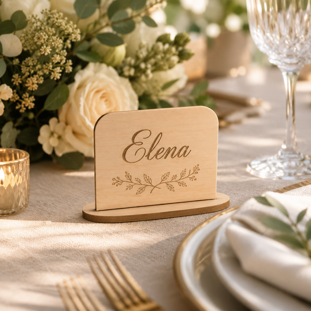 Tischaufsteller Hochzeit aus Holz – personalisiertes Namensschild mit Wunschname – ELOREA
