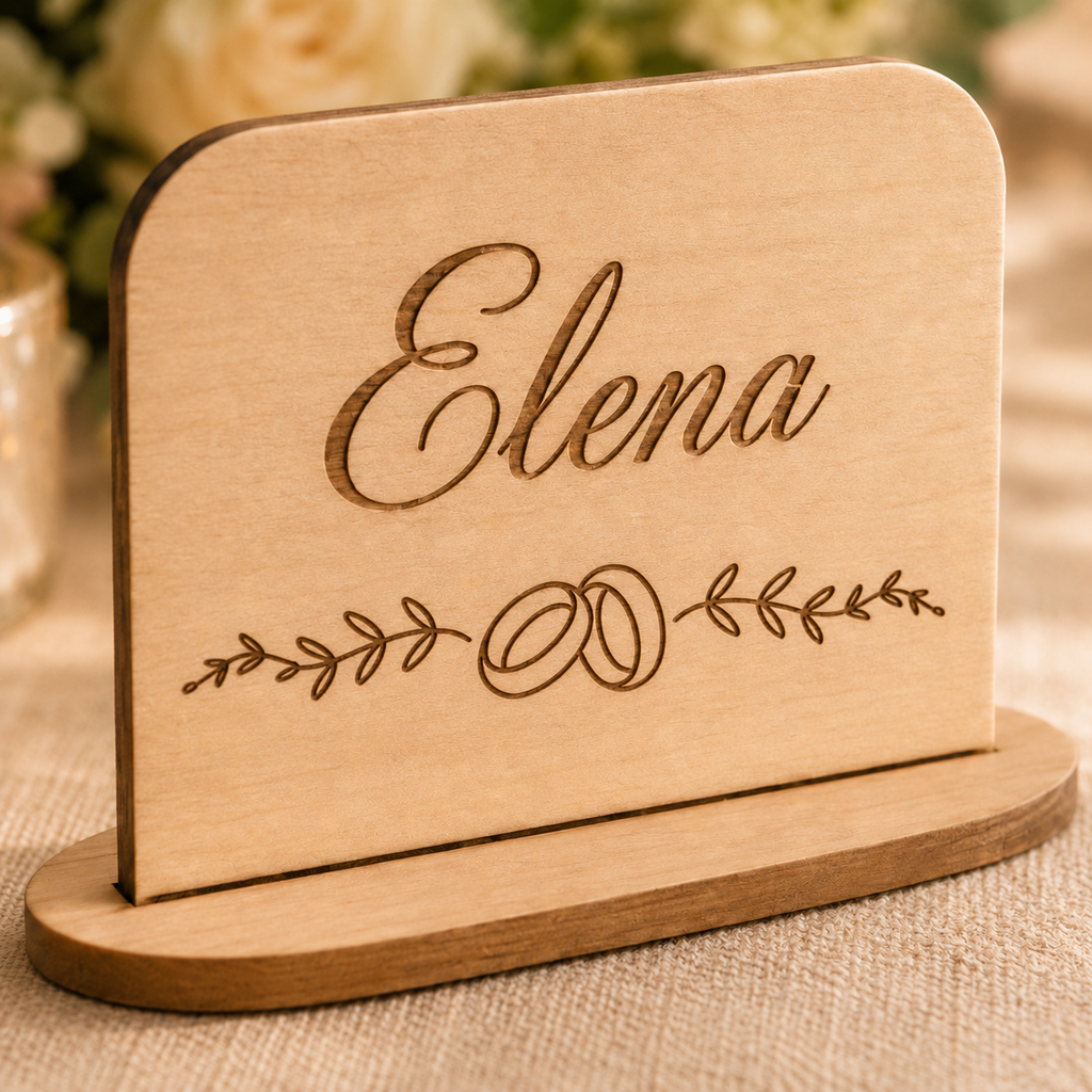 Tischaufsteller Hochzeit aus Holz – personalisiertes Namensschild mit Wunschname – ELOREA