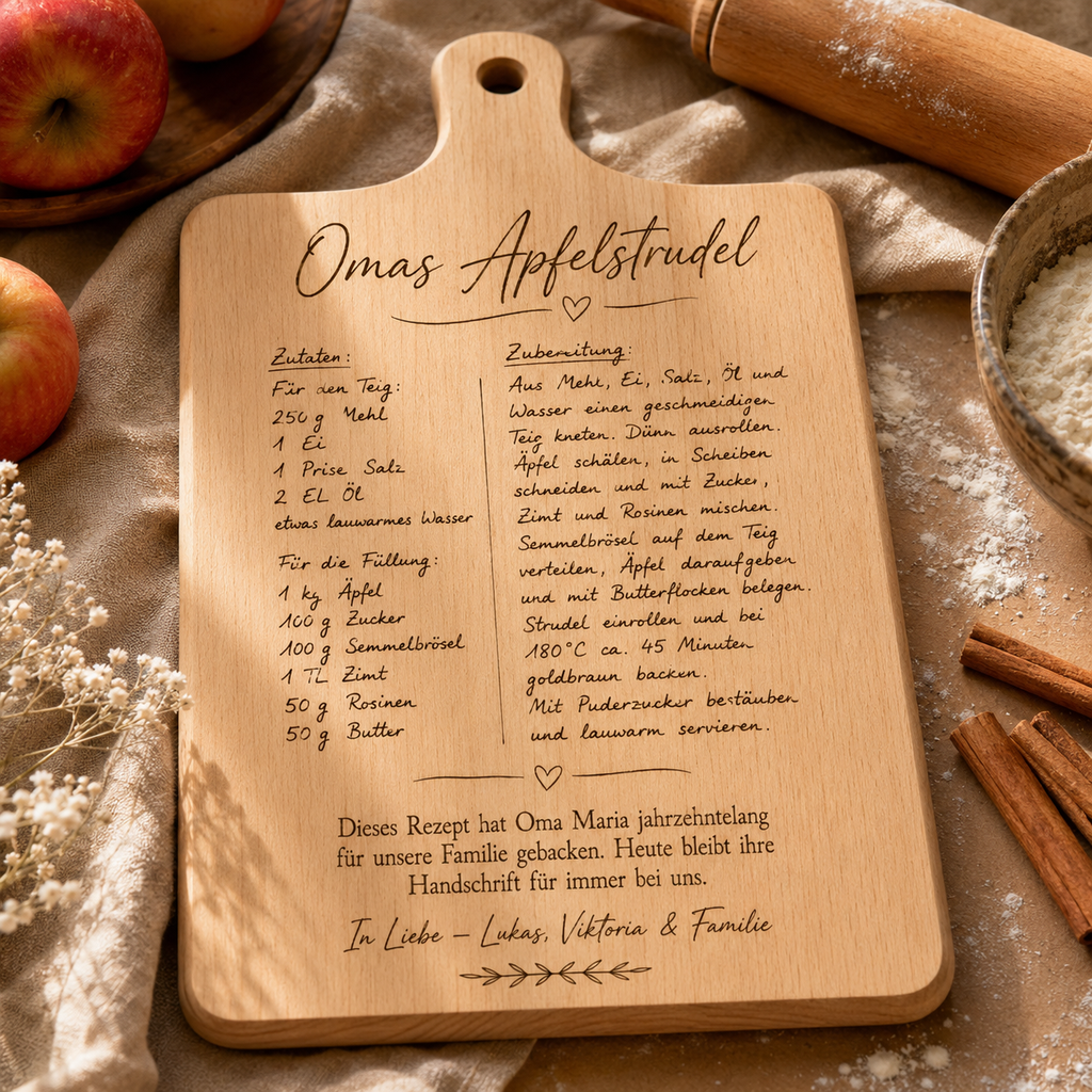 Personalisiertes Rezeptbrett aus Holz - Original-Handschrift graviert -HERITIA