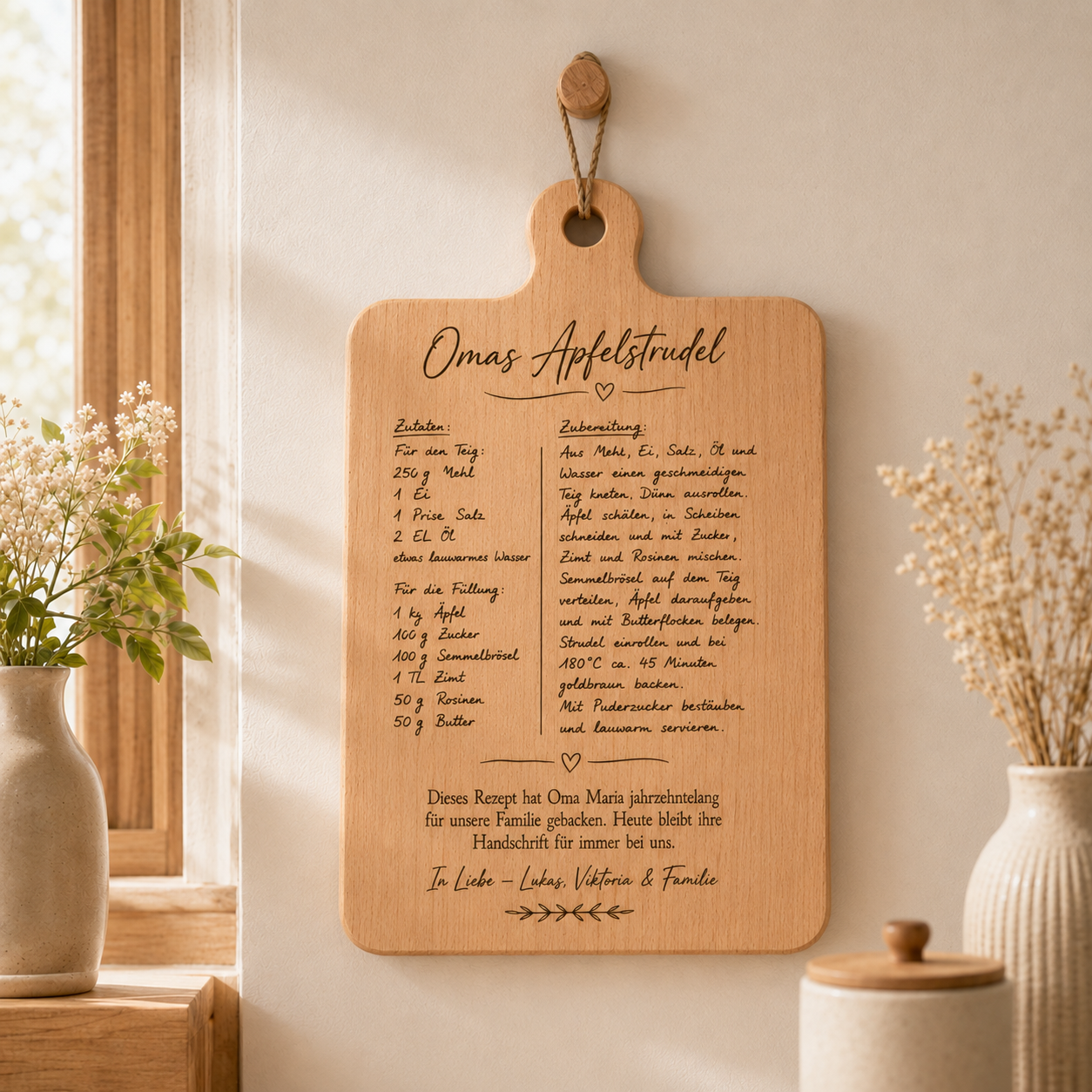 Personalisiertes Rezeptbrett aus Holz - Original-Handschrift graviert -HERITIA